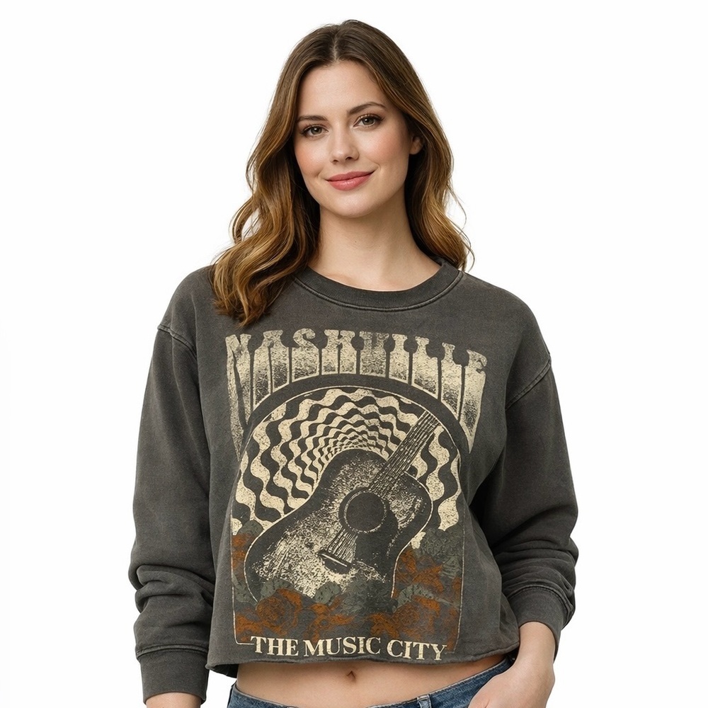 Girl Dangerous Nashville cropped Sweatshirt with Guitar Design